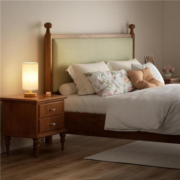Small Table Lamp Bedside Lamp with Cream Shade Warm LED Light for Bedroom Nights - Picture 6 of 7